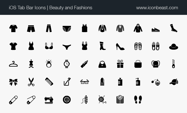 beauty and fashions iOS tab bar icons black