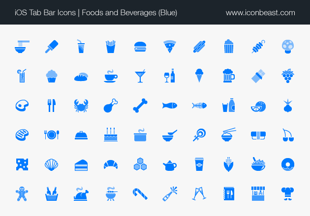 foods and beverages iOS tab bar icons blue