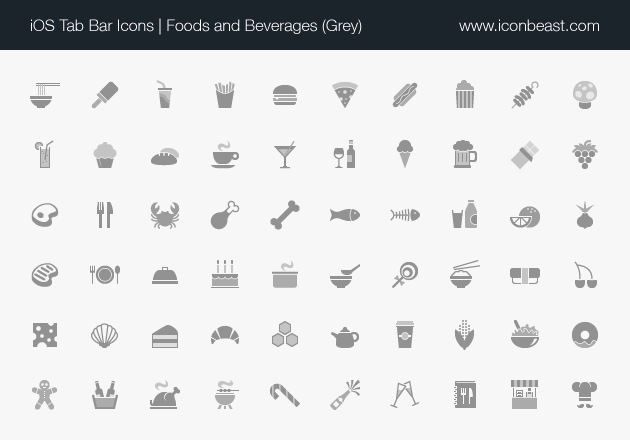 foods and beverages iOS tab bar icons grey