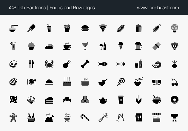 iOS tab bar icons foods and beverages