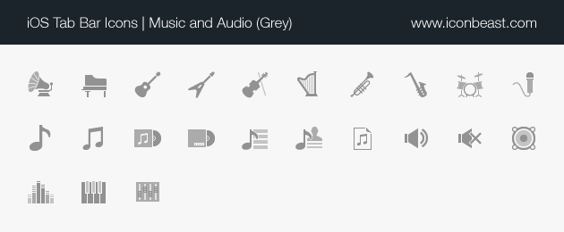 music and audio iOS tab bar icons grey