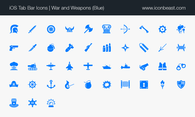 war and weapons iOS tab bar icons blue