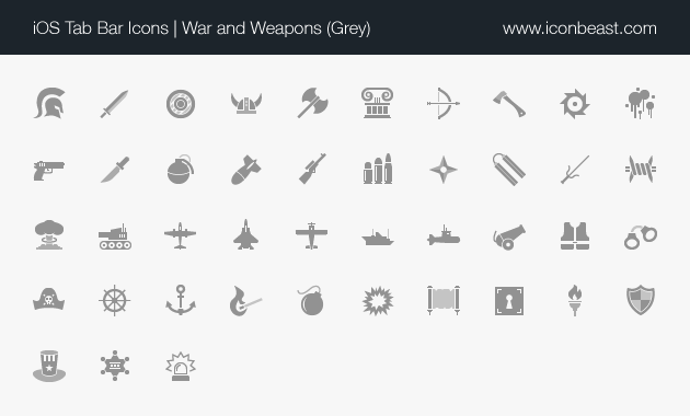 war and weapons iOS tab bar icons grey
