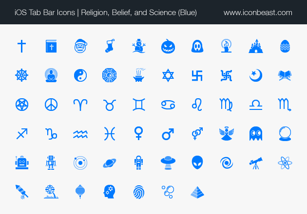 religion, belief, and science iOS tab bar icons blue