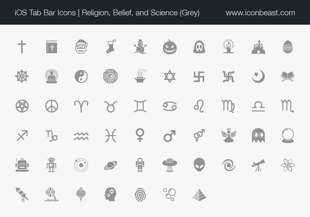 religion, belief, and science iOS tab bar icons grey