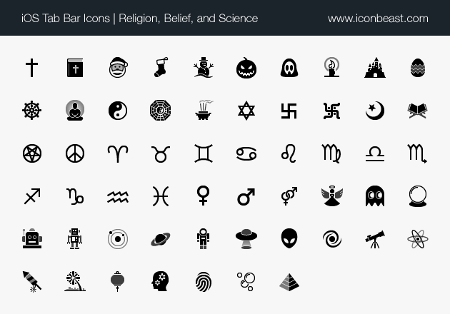 religion, belief, and science iOS tab bar icons black